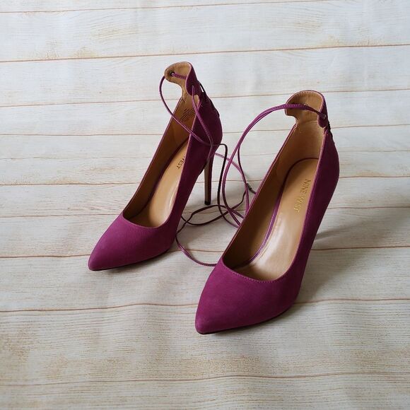 Nine West Ebba Leather Ankle Strap Pointy Toe Stiletto Heels Pumps Pink Size 8M - Picture 2 of 16